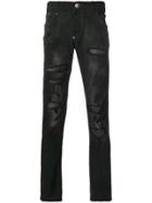 Philipp Plein Distressed Slim-fit Jeans - Black