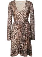 Ganni Leopard Print Wrap Dress - Brown