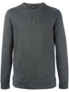 Giorgio Armani Logo Embossed Sweatshirt, Men's, Size: 52, Grey, Cotton/polyamide