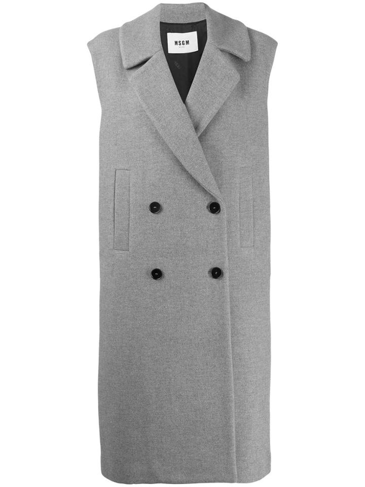 Msgm Double Breasted Sleeveless Coat - Grey