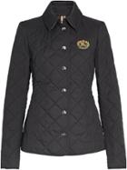 Burberry Embroidered Crest Diamond Quilted Jacket - Black
