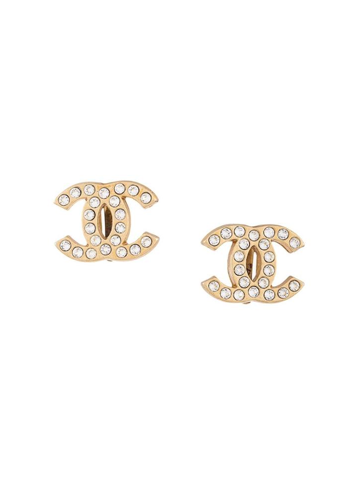 Chanel Pre-owned Rhinestone Earrings - Gold