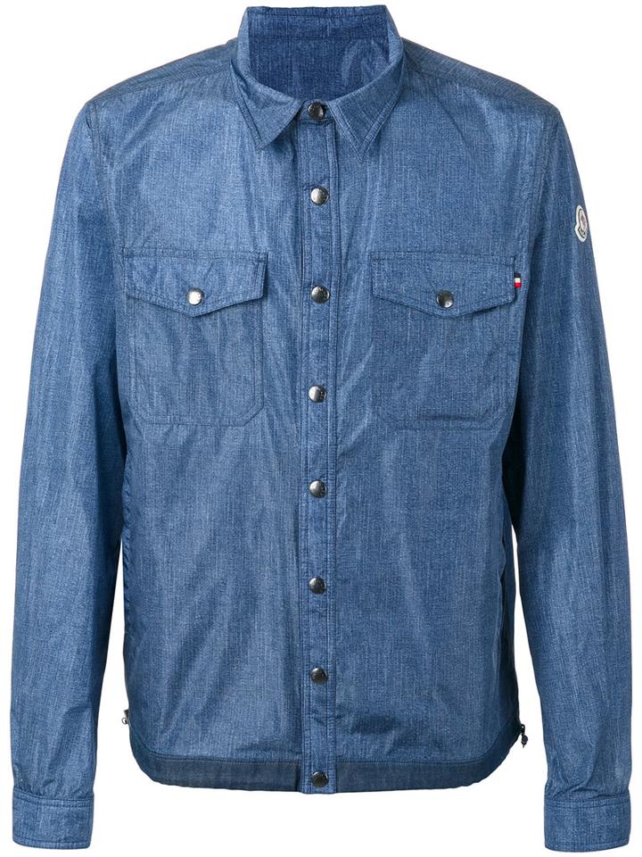 Moncler Denim Effect Shirt Jacket, Men's, Size: 5, Blue, Cotton/polyimide