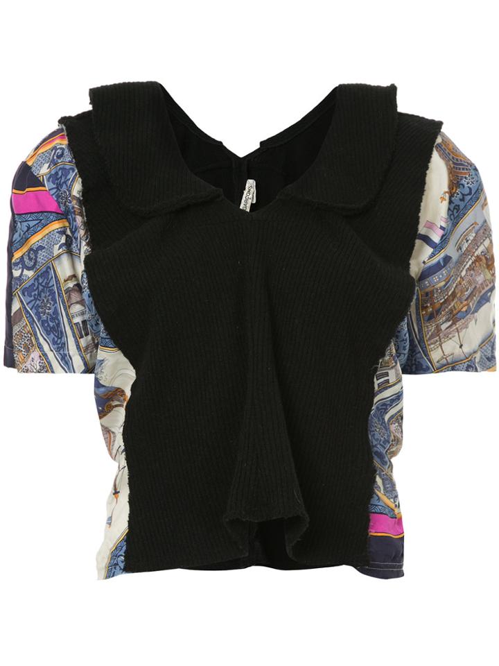 Comme Des Garçons Vintage Printed-panel Kntted Blouse - Black