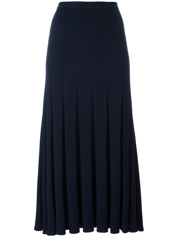 Cédric Charlier Ribbed Pleated Skirt, Women's, Size: 40, Blue, Polyamide/virgin Wool