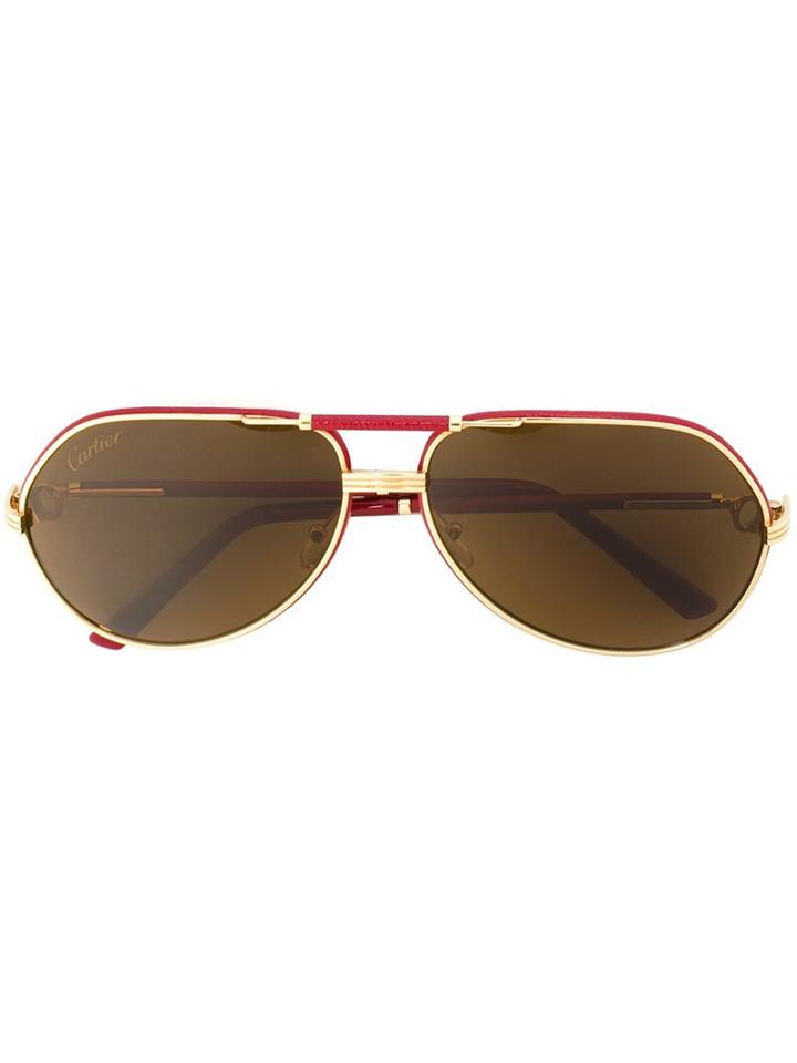Cartier 'revival Vendome' Sunglasses, Men's, Red, Calf Leather/18kt Yellow Gold