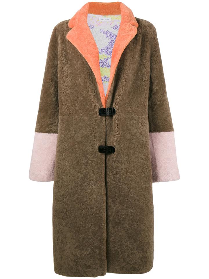 Saks Potts Colour Block Febbe Flower Shearling Coat - Brown