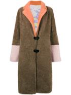 Saks Potts Colour Block Febbe Flower Shearling Coat - Brown