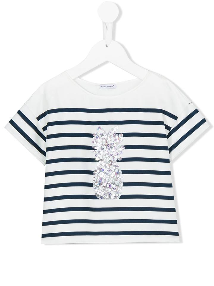 Dolce & Gabbana Kids Sequinned Pineapple T-shirt, Girl's, Size: 12 Yrs, White