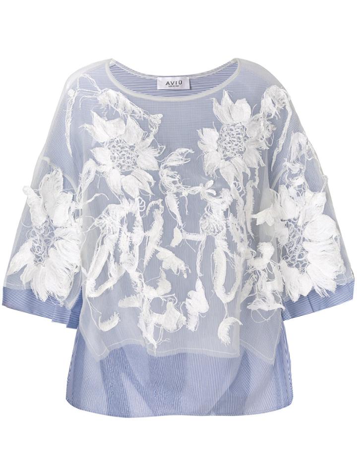 Aviù Floral Applique Blouse - Blue