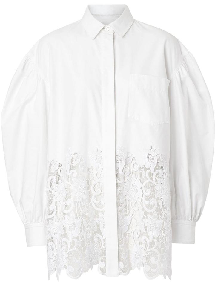Burberry Macramé Lace Panel Cotton Oxford Shirt - White