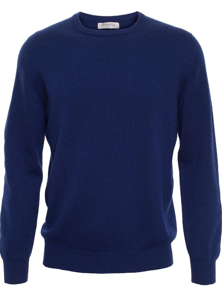 Browns Crew Neck Sweater, Men's, Size: 52, Blue, Cashmere