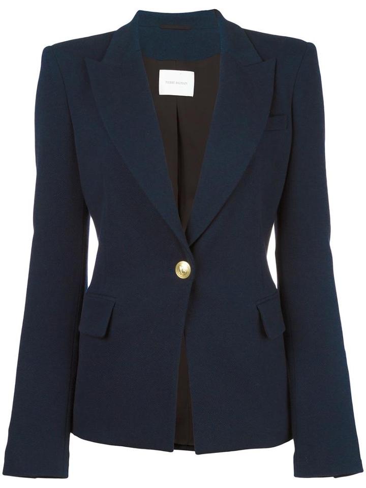 Pierre Balmain Single Button Blazer, Women's, Size: 42, Blue, Cotton/polyamide/spandex/elastane/spandex/elastane