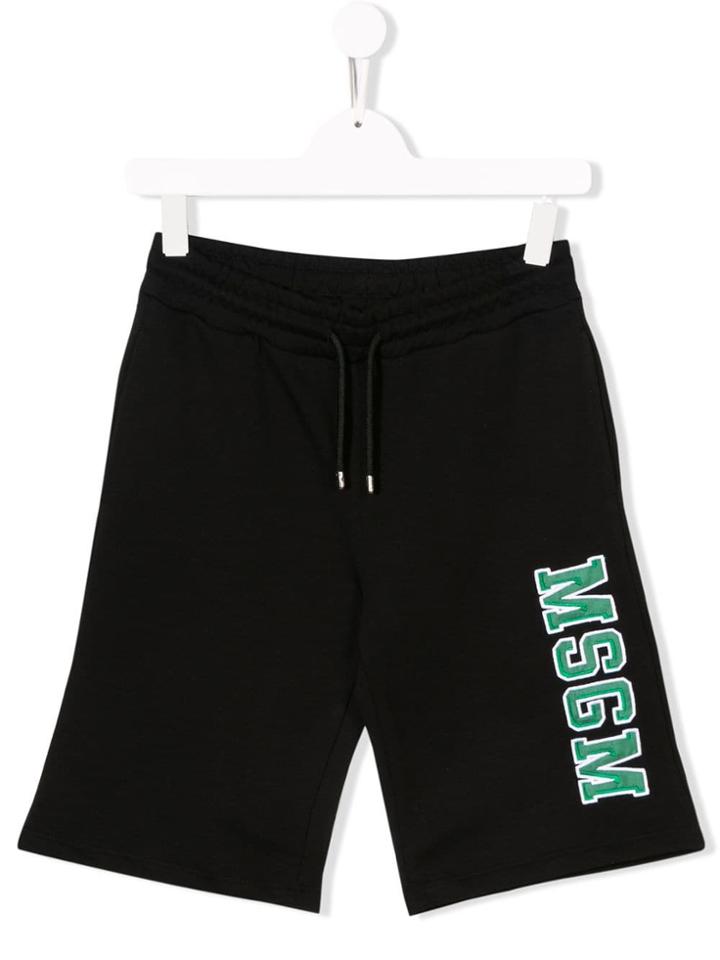 Msgm Kids Logo Embroidered Shorts - Black