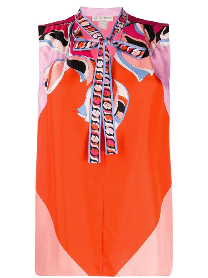 Emilio Pucci Pussy Bow Sleeveless Blouse - Orange