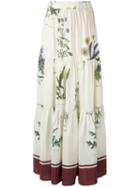 Erika Cavallini Floral Printed Long Skirt, Women's, Size: 42, White, Silk