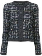 Loveless Round Neck Tweed Jacket - Blue