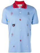 Gucci Patched Motifs Polo Shirt - Blue