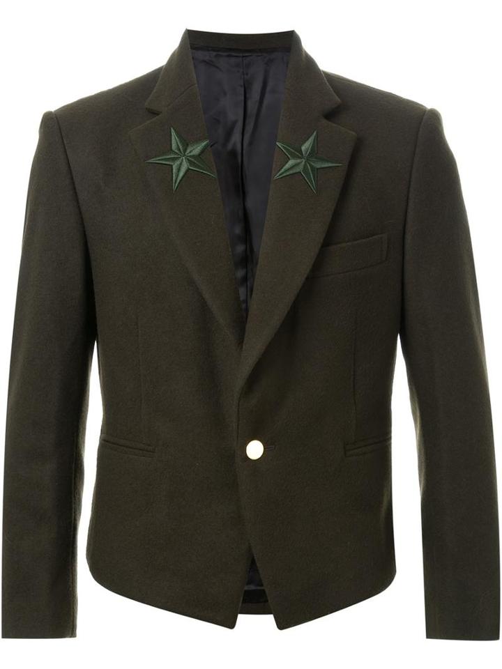 Dresscamp Star Embroidered Lapel Blazer, Men's, Size: 46, Green, Nylon/wool