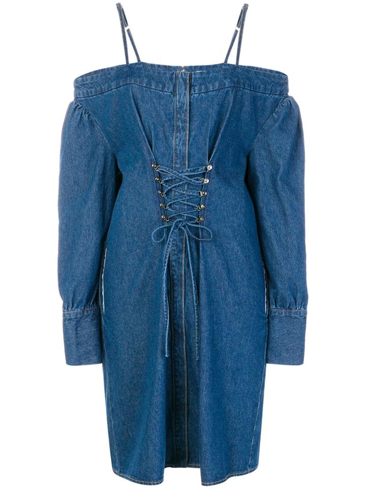 Sjyp Cold Shoulder Denim Dress - Blue