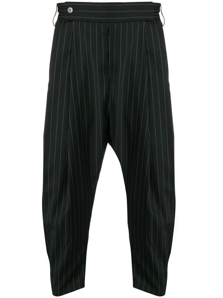 Odeur Drop-crotch Pinstriped Trousers - Black