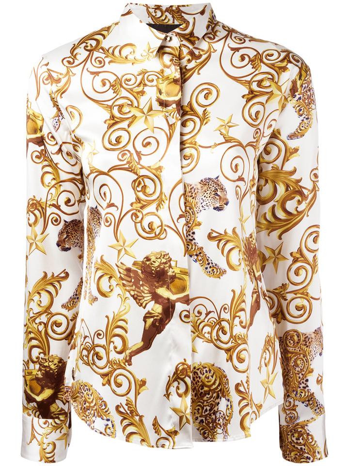 Philipp Plein - Camicial Shawn Blouse - Women - Silk/spandex/elastane - M, Brown, Silk/spandex/elastane
