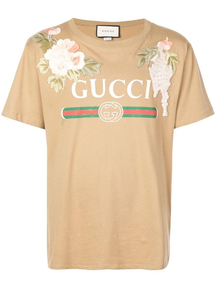 Gucci Vintage Logo Floral Patch T-shirt - Brown
