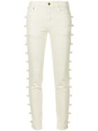 Tu Es Mon Trésor Pearl Embellished Cropped Jeans - White