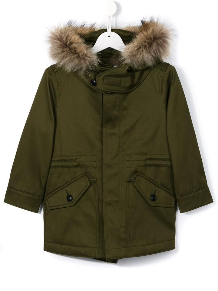 Burberry Kids Fur Trimmed Hooded Parka, Girl's, Size: 8 Yrs, Green