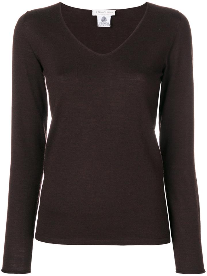 Le Tricot Perugia V-neck Jumper - Brown