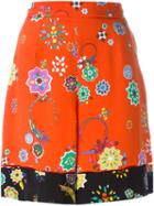 Emilio Pucci Floral Print Shorts, Women's, Size: 46, Yellow/orange, Silk/cupro/spandex/elastane