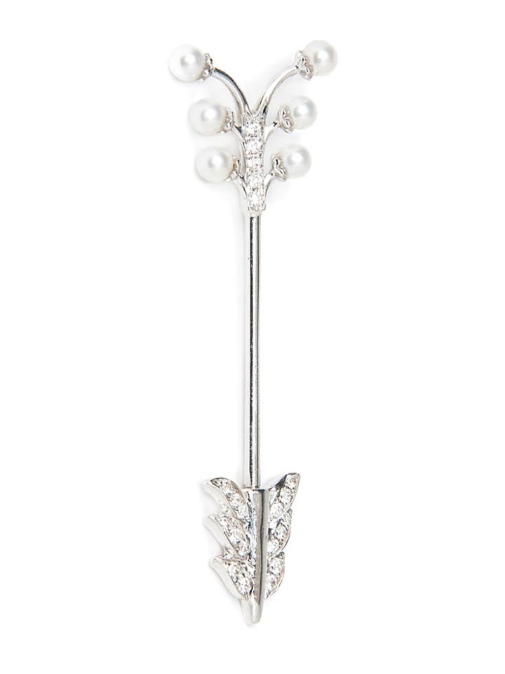 Yvonne Léon Diamond And Pearl Arrow Earring - Metallic
