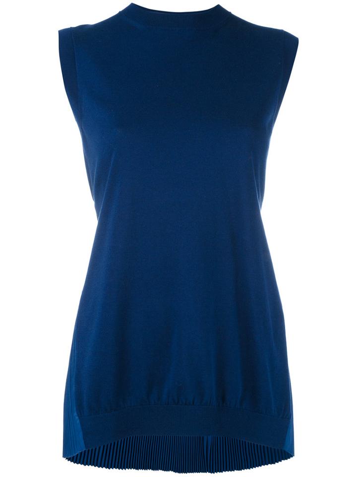 Marni - Pleated Trim Knitted Top - Women - Silk/cotton/acetate - 40, Blue, Silk/cotton/acetate