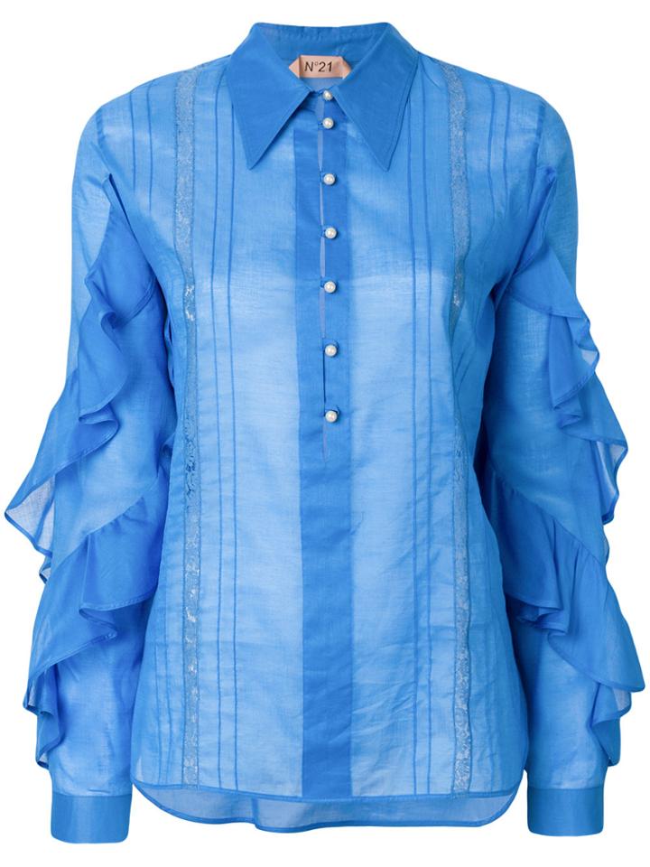 No21 Ruffle Sleeve Shirt - Blue