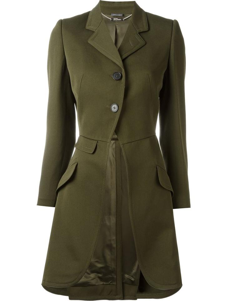 Alexander Mcqueen Single Breasted Coat, Women's, Size: 38, Green, Silk/cupro/virgin Wool