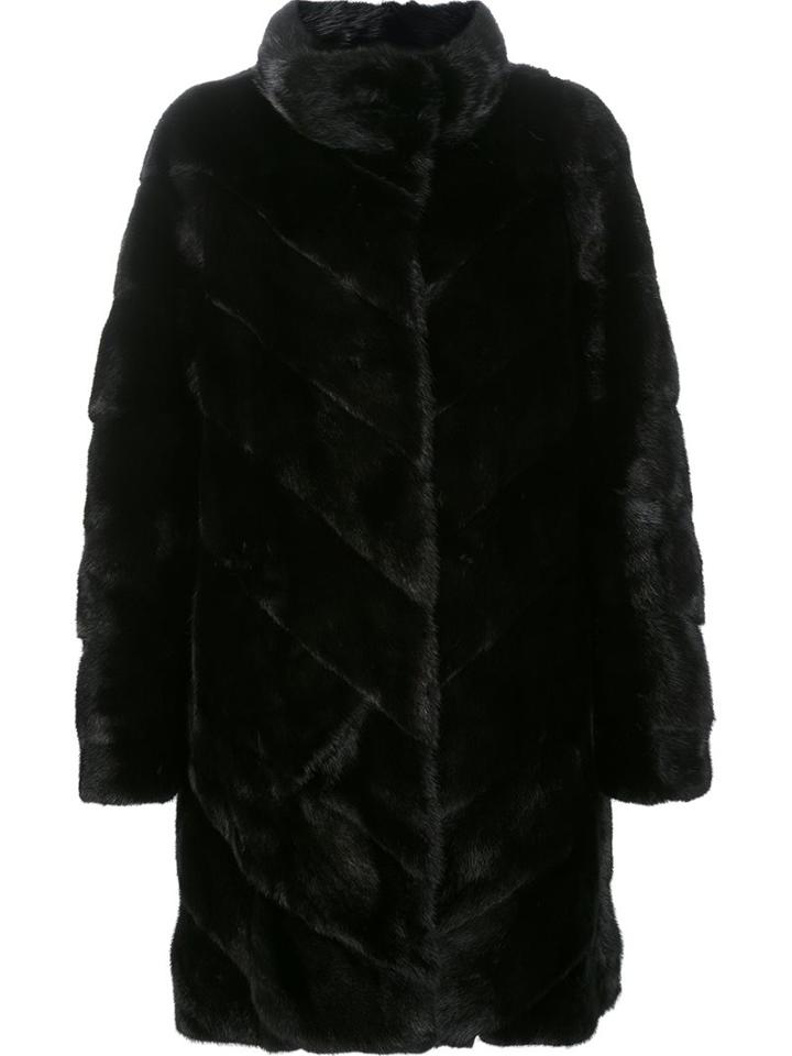 Yves Salomon Chevron Fur Coat, Women's, Size: 38, Black, Silk/goat Fur/mink Fur