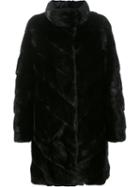 Yves Salomon Chevron Fur Coat, Women's, Size: 38, Black, Silk/goat Fur/mink Fur