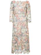 Marchesa Notte Openwork Lace Dress - Blue