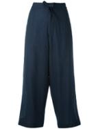 Y's - Cropped Wide-leg Trousers - Women - Cotton/cupro - 2, Blue, Cotton/cupro