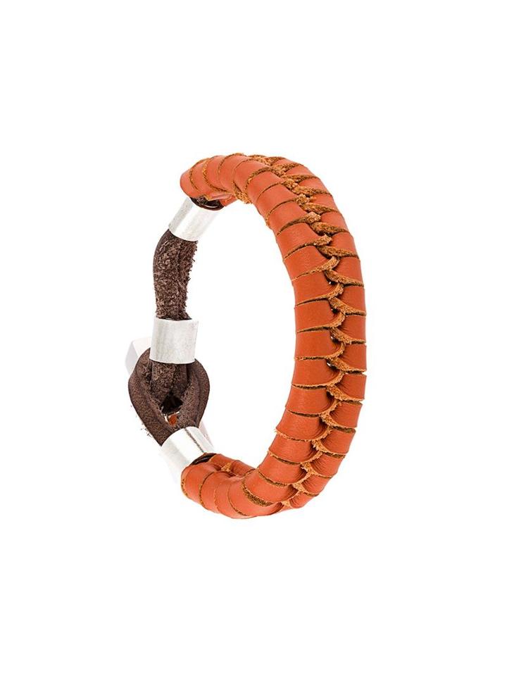 Dsquared2 Braided Bracelet, Men's, Size: L, Yellow/orange, Leather/brass