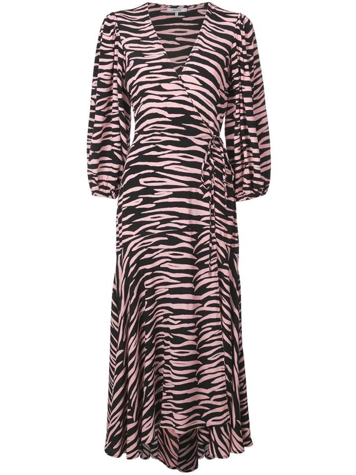 Ganni Zebra Print Wrap Dress - Black