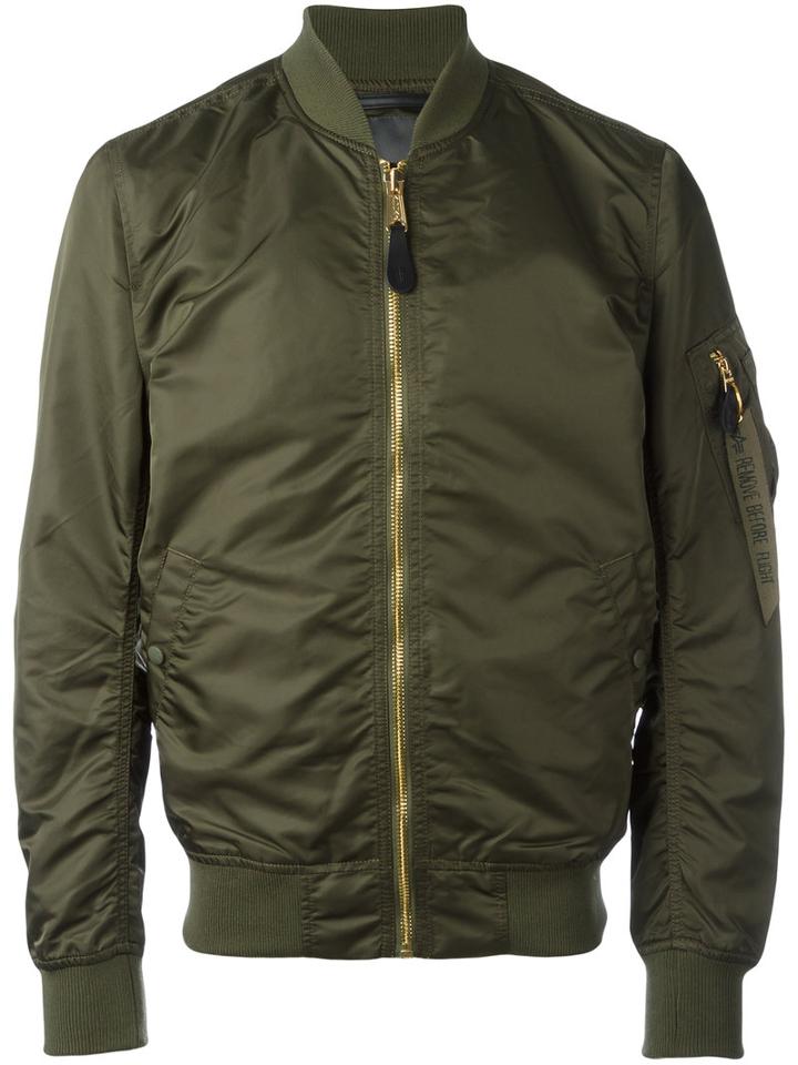 Alpha Industries Zipped Bomber Jacket, Men's, Size: Small, Green, Nylon