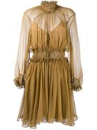 Chloé Smocked Split Neck Dress - Green