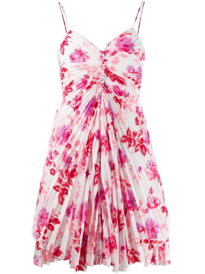 Msgm Floral Pleated Mini Dress - White