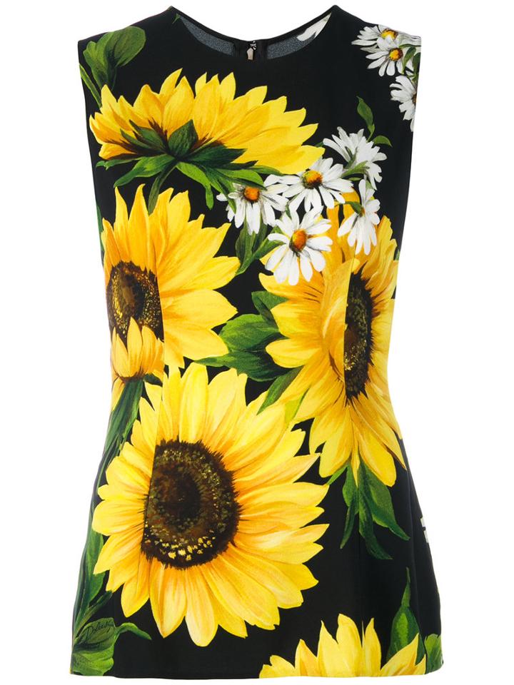 Dolce & Gabbana - Sunflower Print Tank Top - Women - Viscose - 46, Black, Viscose