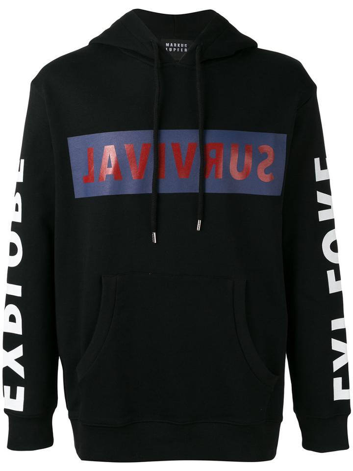 'survival' Print Hoodie - Men - Cotton - Xl, Black, Cotton, Markus Lupfer