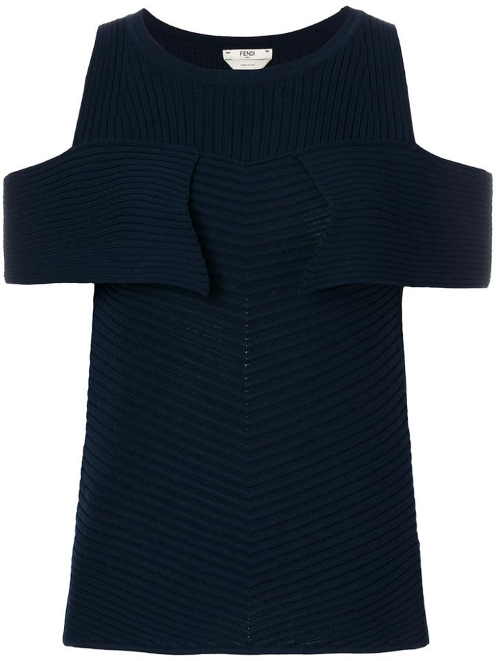 Fendi Rib Knit Dropped Shoulders Top - Blue