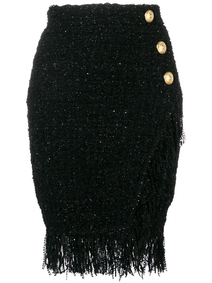 Balmain Wrap-around Fringed Skirt - Black