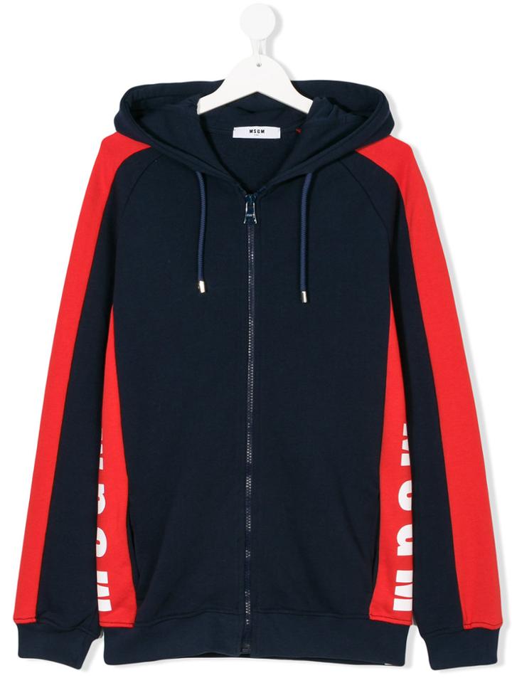 Msgm Kids Logo Zipped Hoodie - Blue