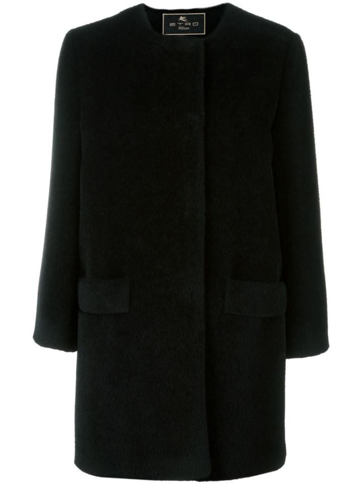 Etro Collarless Coat, Women's, Size: 42, Black, Viscose/wool/alpaca